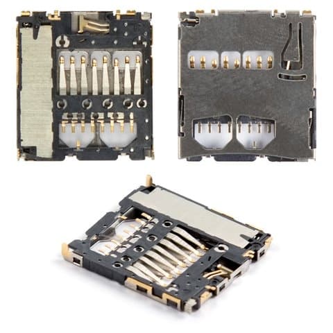 Коннектор карты памяти Samsung GT-P1000 Galaxy Tab, GT-P1010 Galaxy Tab, GT-B7722, GT-B7722i, GT-C3510, GT-C3530, GT-C5010, GT-C6712, GT-E2152, GT-E2530, GT-E2550, GT-I5700 Galaxy Spica, GT-I5800 Galaxy 580, GT-I9100 Galaxy S2, GT-I9103 Galaxy R, GT-I9220 Galaxy Note, GT-N7000 Note, GT-S3370, GT-S5200, GT-S5250, GT-S5260, GT-S5330, GT-S5560, GT-S5570 Galaxy Mini, GT-S5620 Monte, GT-S5660, GT-S5750, GT-S5830 Galaxy Ace, GT-S5830i Galaxy Ace, GT-S7070