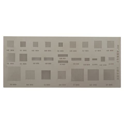 BGA-трафарет HW26, шаг 0,65 мм, шаг 0,6 мм, шаг 0,5 мм, шаг 0,8 мм, шаг 0,62 мм, шаг 0,75 мм, шаг 0,7 мм, шаг 0,3 мм, шаг 0,63 мм, шаг 0,55 мм, шаг 0,35 мм, шаг 0,2 мм, шаг 0,45 мм, шаг 0,85 мм, 27 in 1