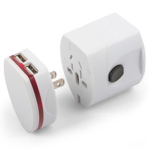 Сетевой адаптер, білий, универсальный, дорожный, 220V 6A/USB выход 5V 1A