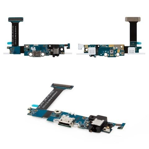 Плата зарядки Samsung SM-G925 Galaxy S6 EDGE, шлейф коннектора зарядки, коннектора наушников, с микрофоном, с сенсорными кнопками, Original (PRC)