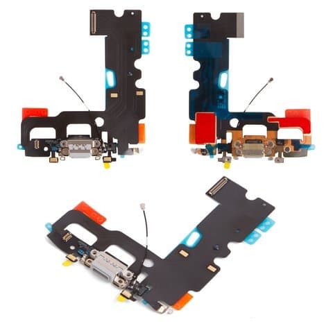 Плата зарядки Apple iPhone 7, шлейф коннектора зарядки, коннектора наушников, серая, Original (PRC)