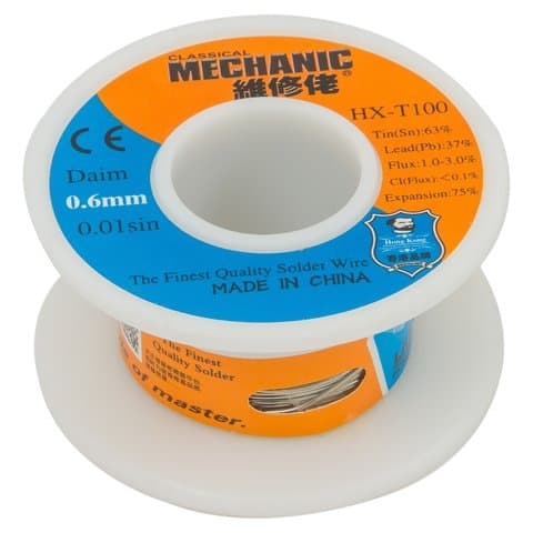 Припой Mechanic HX-T100, Sn 63%, Pb 37%, флюс 1-3%, 0.6 мм, 50 г