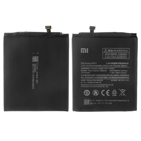 Акумулятор Xiaomi Mi A1, Mi 5X, Redmi Note 5A, Redmi Note 5A Prime, Redmi Note 5A Pro, Redmi S2, Redmi Y2, BN31, Original (PRC) | 3-12 міс. гарантії | АКБ, батарея, аккумулятор