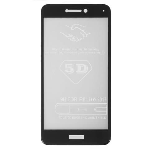 Захисне скло Huawei GR3 (2017), Honor 8 Lite, Nova Lite (2016), P8 Lite (2017), P9 Lite (2017), PRA-LA1, PRA-LX1, PRA-LX2, PRA-LX3, чорне, 5D, iNobi, Full Glue, клей на усій поверхні, сумісне з чохлом | Закаленное защитное стекло