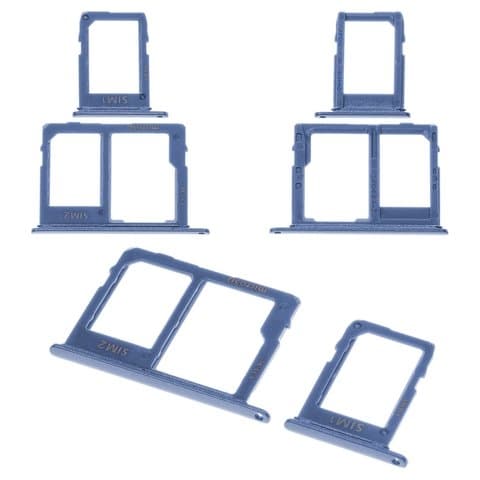 Тримач (лоток) SIM-карты Samsung SM-J600 Galaxy J6, синій, комплект 2 шт, с держателем карты памяти (MMC), Original (PRC) | держатель СИМ-карты