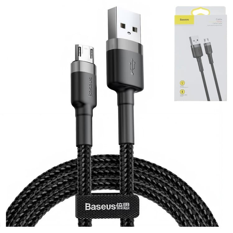 USB-кабель Baseus Cafule, Micro-USB, 100 см, в нейлоновой оплетке, 2.4 А, чорний, CAMKLF-BG1