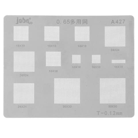 BGA-трафарет A427, шаг 0,65 мм, универсальный, 30x30, 24x24, 18x18, 16x4, 10x10