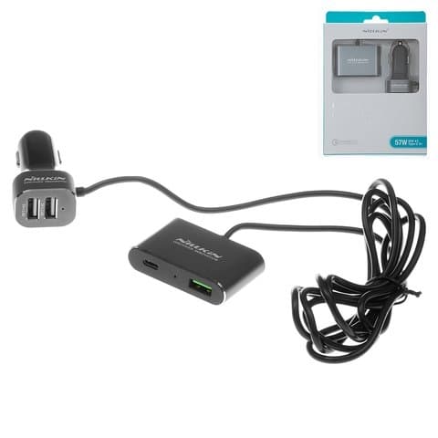 Автомобильний зарядний пристрій Nillkin NKC05, (Type-C, Power Delivery, выход 5В 3А), (USB выход 3.6V-6.5V 3A/6.5V-9V 2A/9V-12V 1.5A), (2 USB выхода 5В, 2.4 А), черное, Quick Charge | зарядка, зарядное устройство