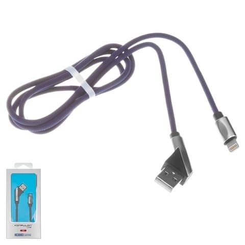 USB-кабель Konfulon S68, Lightning, 2.1, 100 см, Г-образный, в нейлоновой оплетке, синій