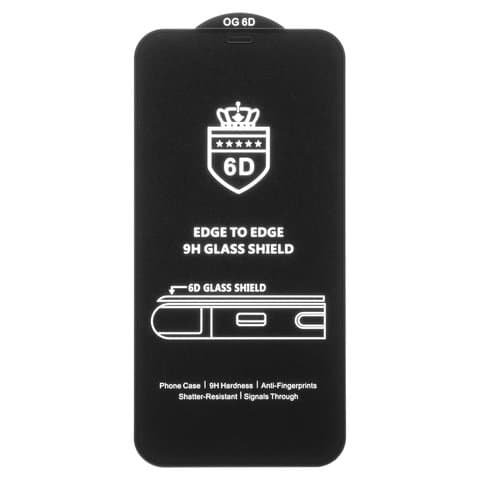 Захисне скло Apple iPhone 12, iPhone 12 Pro, сумісне з чохлом, чорне, iNobi, Full Glue, клей на усій поверхні, 6D | Закаленное защитное стекло