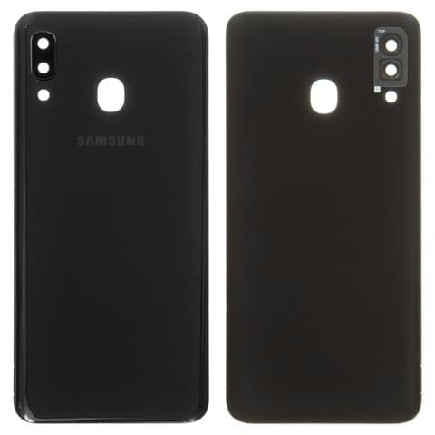 Задня кришка Samsung SM-A205 Galaxy A20, чорна, із склом камери, Original (PRC) | корпус, задняя панель аккумулятора, АКБ, батареи