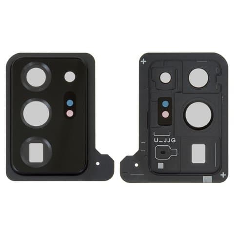 Стекло камеры Samsung SM-N985 Galaxy Note 20 Ultra, SM-N986 Galaxy Note 20 Ultra, SM-N9860 Galaxy Note 20 Ultra, черное, Mystic Black, с рамкой, Original (PRC)