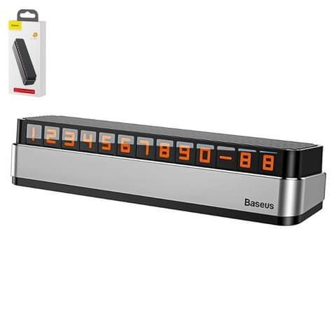 Парковочная карта Baseus Moonlight Box, серая, клейкая основа, выдвижная, пластик, металл, #ACNUM-B0G