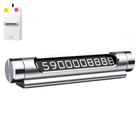 Парковочная карта Baseus, серебристая, клейкая основа, выдвижная, металл, #ACNUM-0S