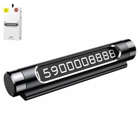 Парковочная карта Baseus, черная, клейкая основа, выдвижная, металл, #ACNUM-01