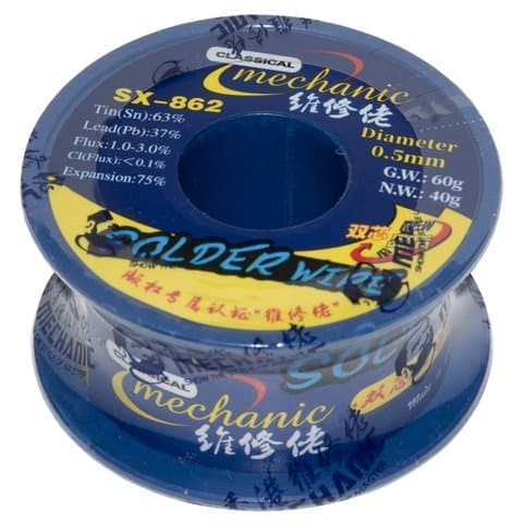 Припой Mechanic SX-862, Sn 63%, Pb 37%, флюс 1-3%, 0,5 мм, 60 г