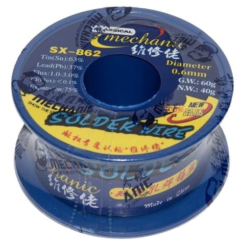 Припой Mechanic SX-862, Sn 63%, Pb 37%, флюс 1-3%, 0,6 мм, 60 г