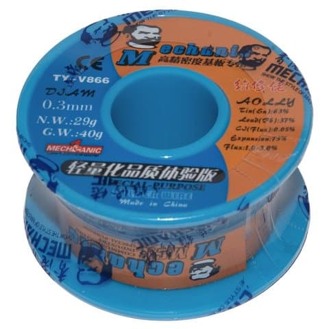 Припой Mechanic TY-V866, Sn 63%, Pb 37%, флюс 1-3%, 0.3 мм, 40 г