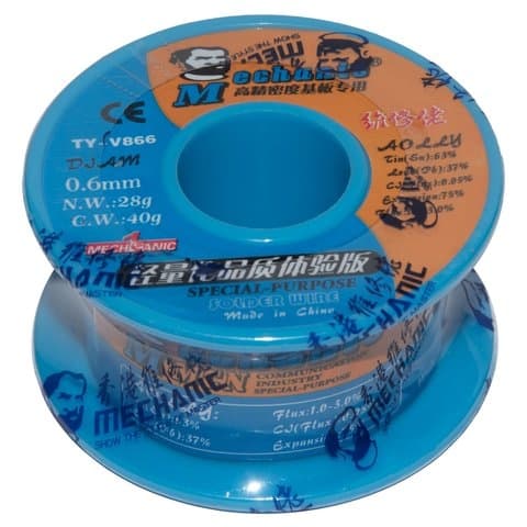 Припой Mechanic TY-V866, Sn 63%, Pb 37%, флюс 1-3%, 0.6 мм, 40 г