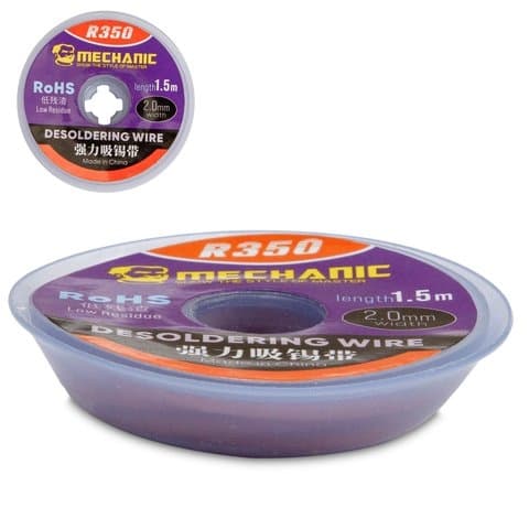 Лента-оплетка Mechanic R350 2015, для выпайки припоя, медная, ширина 2.0 мм, длина 1.5 м | очиститель припоя