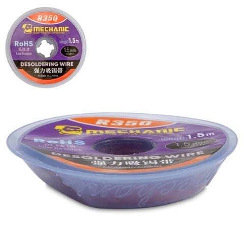 Лента-оплетка Mechanic R350 1515, для выпайки припоя, медная, ширина 1.5 мм, длина 1.5 м | очиститель припоя
