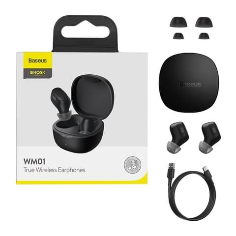 Наушники Baseus Encok True Wireless, черная, с зарядным кейсом, USB тип-C, с USB кабелем тип-C, #NGWM01-01