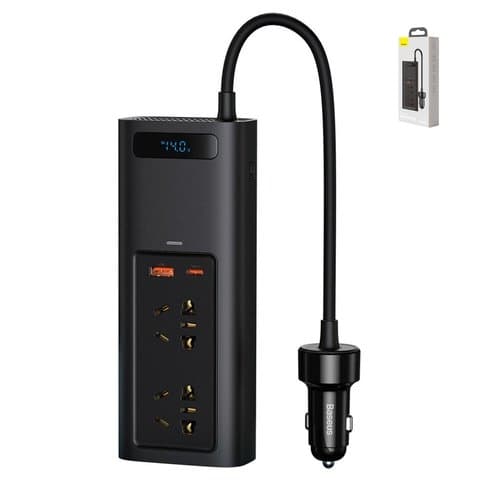 Автомобильный преобразователь напряжения Baseus In-car Inverter, чорний, пластик, 4 порта, 150 Вт, EU, CN Plug, #CRNBQ-A01