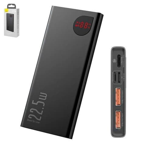 Power bank Baseus Adaman, 10000 mAh, с дисплеем, чорний, Quick Charge, 22,5 Вт, #PPAD000001