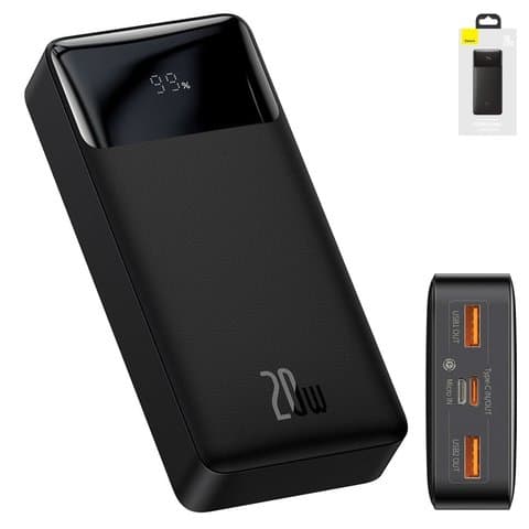Power bank Baseus Bipow, 20000 mAh, с дисплеем, чорний, Quick Charge, 20 Вт, #PPDML-M01