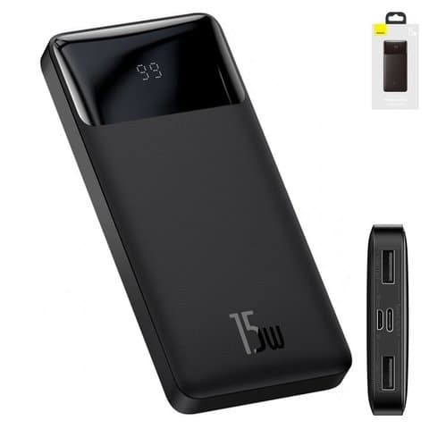 Power bank Baseus Bipow, 10000 mAh, с дисплеем, c кабелем, чорний, Quick Charge, 15 Вт, #PPDML-I01