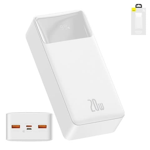 Power bank Baseus Bipow Digital, 30000 mAh, с дисплеем, білий, Quick Charge, 20 Вт, #PPDML-N02