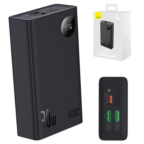 Power bank Baseus Adaman2 VOOC, 20000 mAh, с дисплеем, с кабелем USB Type-C, чорний, Fast Charge, 30 Вт, #PPAD050001
