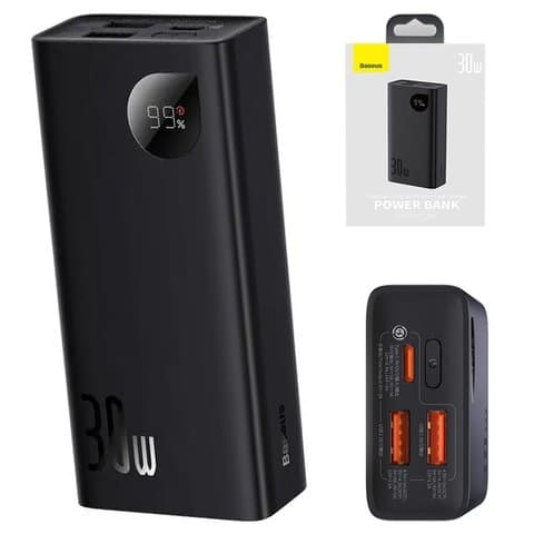 Power bank Baseus Adaman2, 10000 мАч, с дисплеем, с USB кабелем тип-C, чорний, USB тип-C, USB тип-A, Fast Charge, 30 Вт, #PPAD040001