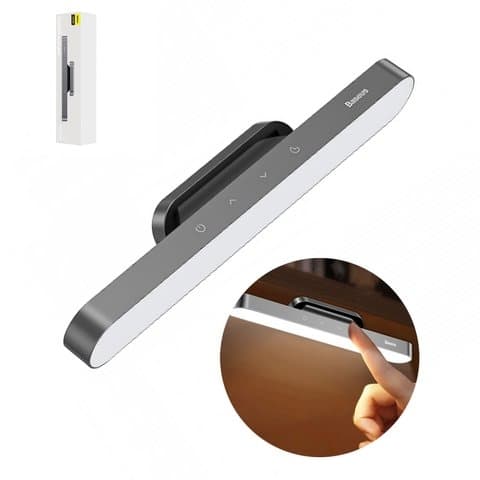 Настольная лампа Baseus Stepless Dimming, 5 Вт, серая, с держателем, магнитная, c кабелем, пластик, Baseus, #DGXC-C0G