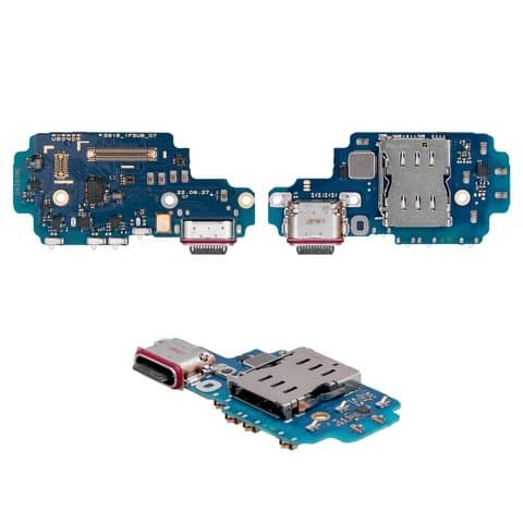 Плата зарядки Samsung SM-S918 Galaxy S23 Ultra, шлейф коннектора зарядки, с микрофоном, с Sim-коннектором