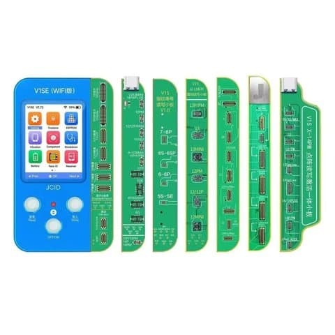 Программатор JC V1SE iPhone 7, 7 Plus, 8, 8P, X, XS, XR, XS Max, 11, 11 Pro, 11 Pro Max, 12, 12 Mini, 12 Pro, 12 Pro Max, 13, 13 Mini, 13 Pro, 13 Pro Max, 14, 14 Plus, 14 Pro, 14 Pro Max (версия с опцией декодирования WiFi, 7 плат)