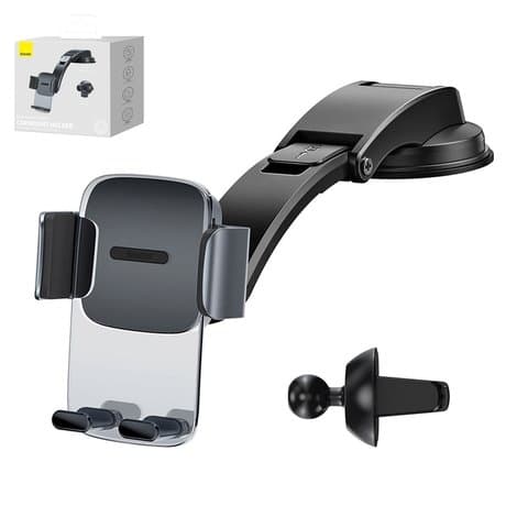 Автомобильный тримач Baseus Easy Control Clamp, чорний, на дефлектор, вакуумная присоска, #SUYK000001 | автомобильный держатель