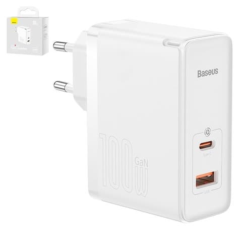 Сетевое зарядное устройство Baseus GaN5 Pro, 100 Вт, Quick Charge, білий, c кабелем USB тип-C к USB тип-C, 2 порта, #CCGP090202