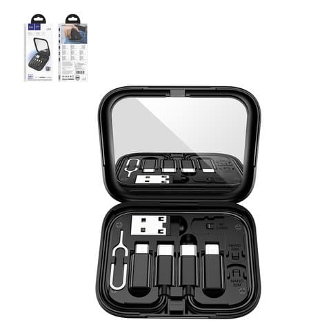 USB-кабель Hoco U114, Type-C, mini-USB тип-B, Lightning, Type-C на Type-C, 28 см, 60 Вт, 3 A, чорний, #6931474790750