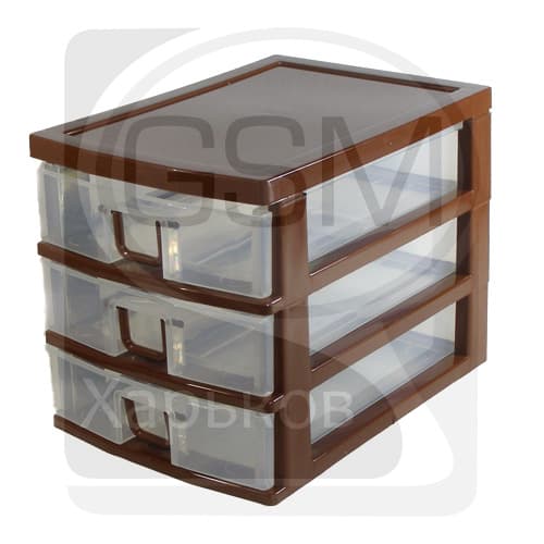 GK234 - Кассетница с выдвижными ячейками - 3 секции, коричневая