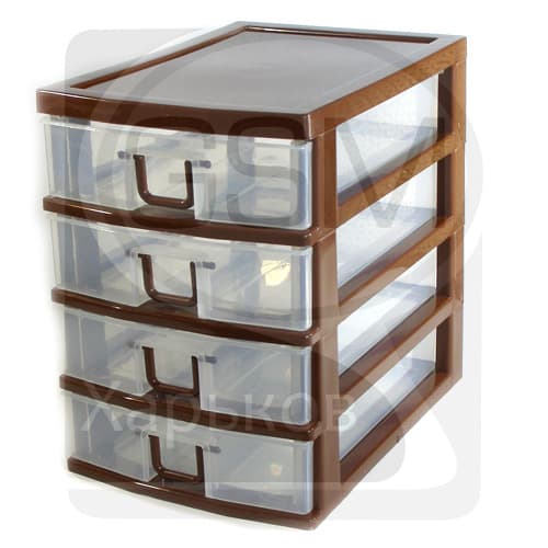 GK244 - Кассетница с выдвижными ячейками - 4 секции, коричневая