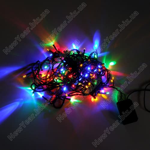 Гирлянда домашняя, 100 светодиодов, 7 метров, многоцветная, чорний провод