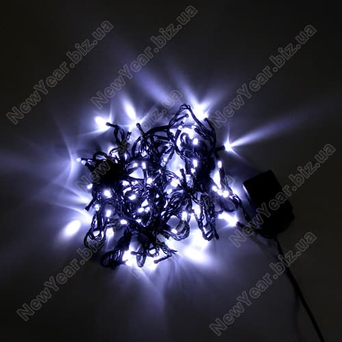 Гирлянда домашняя, 100 светодиодов, 7 метров, білий свет, чорний провод