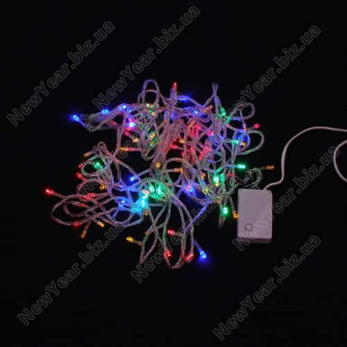 Гирлянда домашняя, 100 светодиодов, 7 метров, многоцветная, білий провод