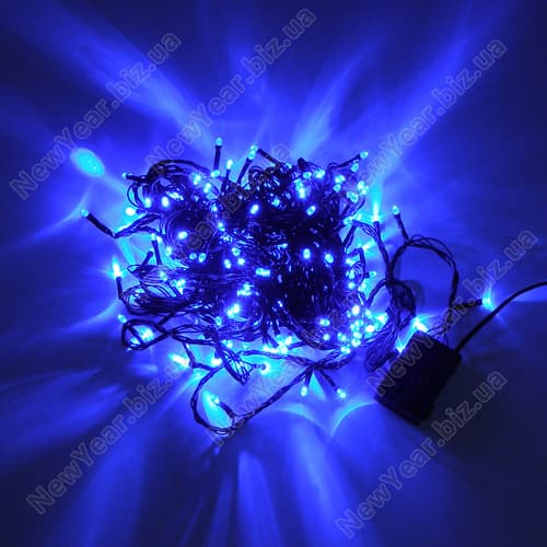 Гирлянда домашняя, 200 светодиодов, 13 метров, синій свет, чорний провод