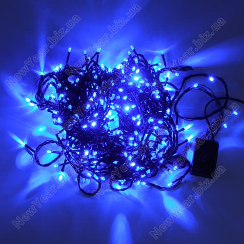 Гирлянда домашняя, 300 светодиодов, 23.5 метра, синій свет, чорний провод