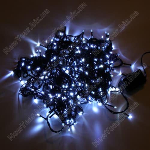 Гирлянда домашняя, 300 светодиодов, 23.5 метра, білий свет, чорний провод