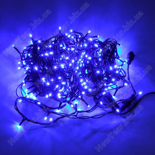 Гирлянда наружная, 200 светодиодов, 15 метров, синій свет, чорний провод