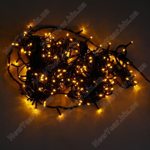 Гирлянда наружная, 200 светодиодов, 15 метров, желтый свет, чорний провод
