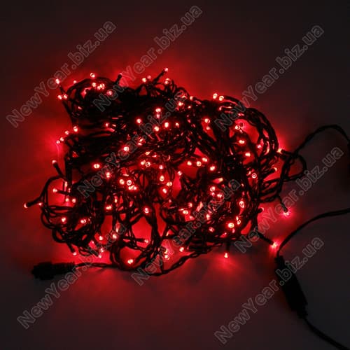 Гирлянда наружная, 200 светодиодов, 15 метров, красный свет, чорний провод